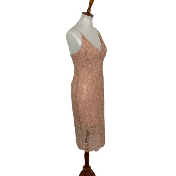 Bardot Pink Lace Midi Dress Womens 6 Spaghetti Strap Bodycon Cocktail Formal - Picture 3 of 8